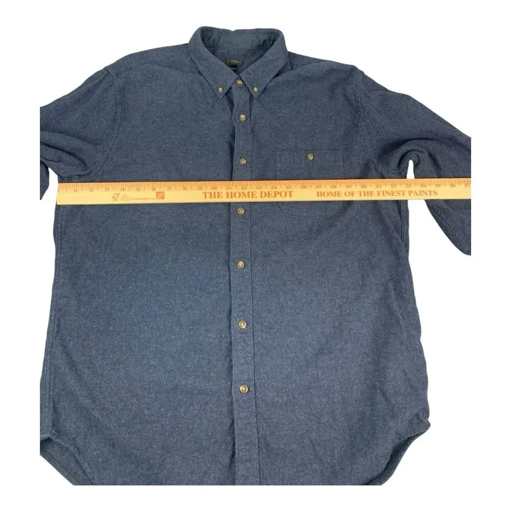 J Crew Wool Blend Button Down Shirt Men's Size XL Blue Elbow Patches Preppy
